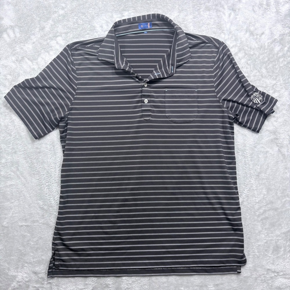 Stitch Golf Polo Shirt Mens XL Black White Striped Short Sleeve Pocket Stretch